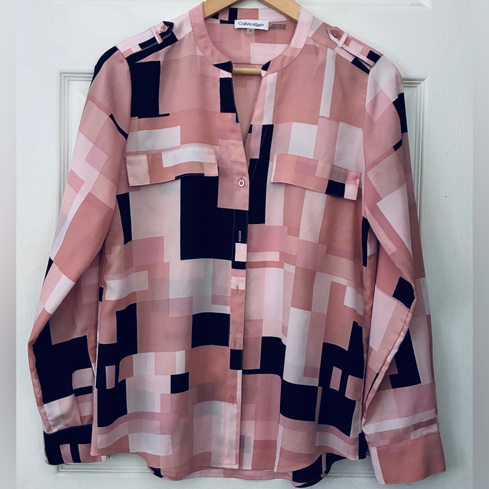 Calvin Klein Pink and Black Geometric Blouse - Picture 3 of 8